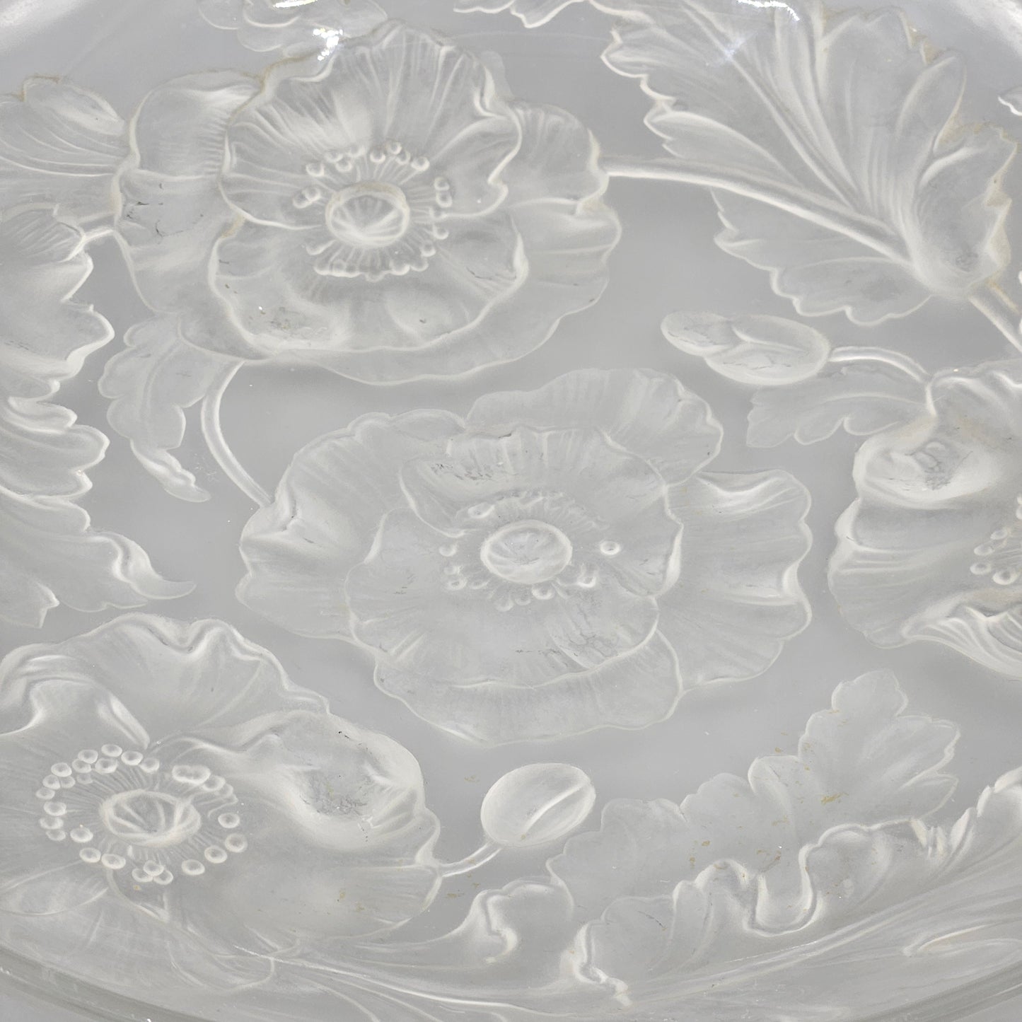 1930s Verlys of France Signed Poppy Flower Frosted Glass Bowl