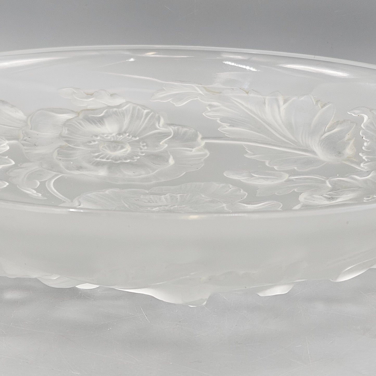 1930s Verlys of France Signed Poppy Flower Frosted Glass Bowl