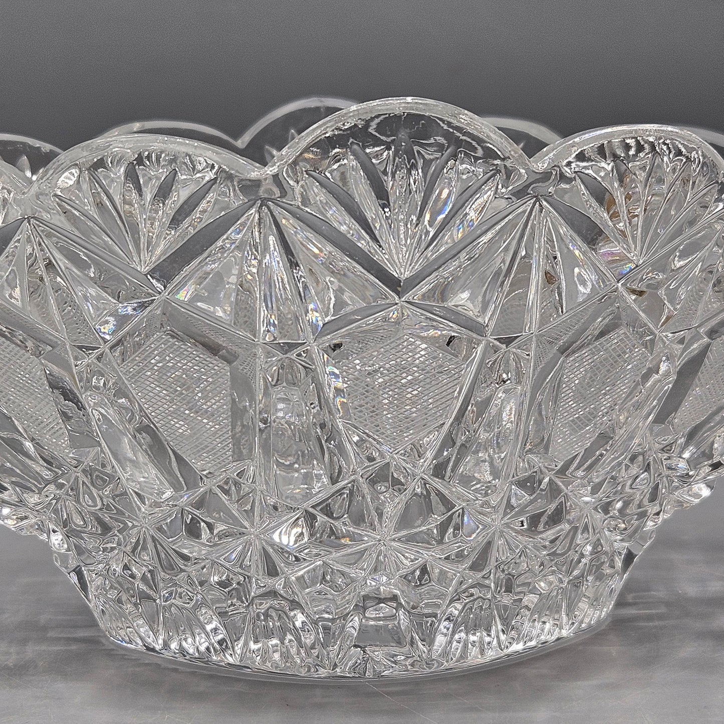 Vintage American Brilliant Cut Glass Centerpiece Oval Bowl