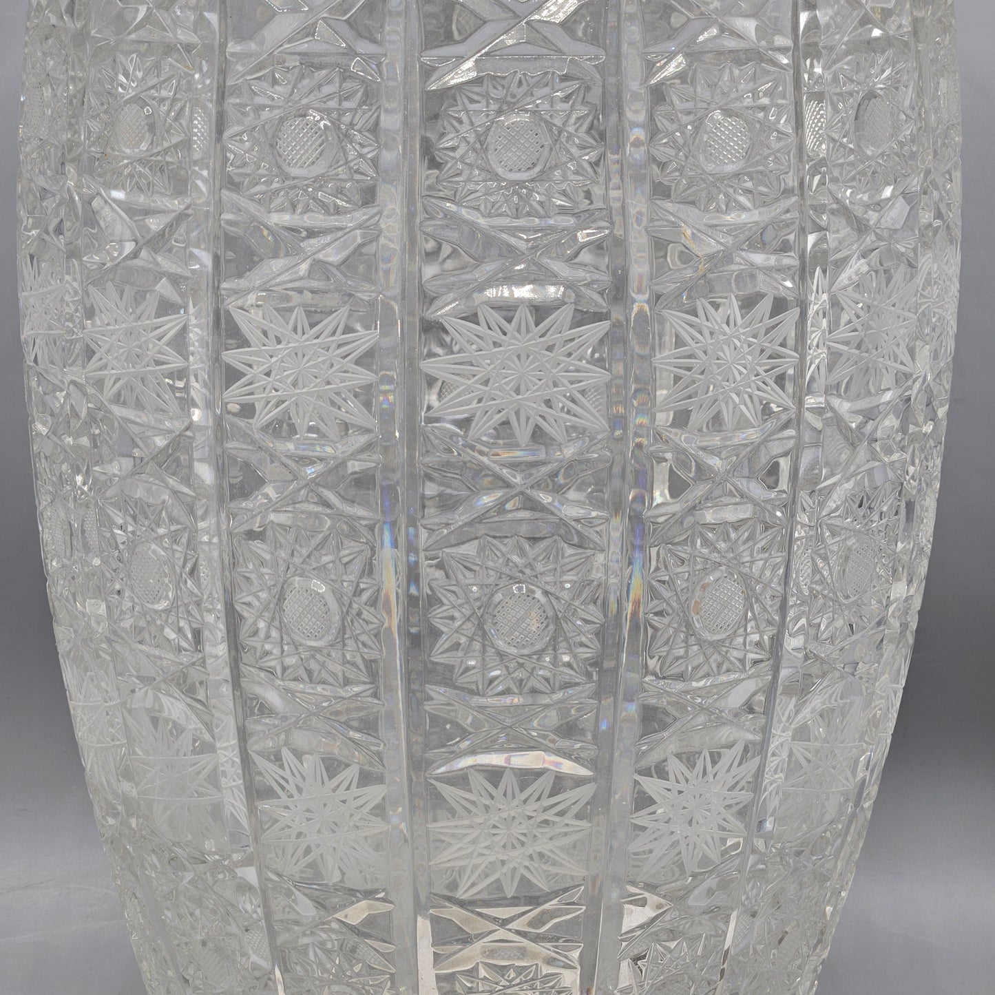 Large Vintage Czech Bohemian Brilliant Cut Glass Tall Vase