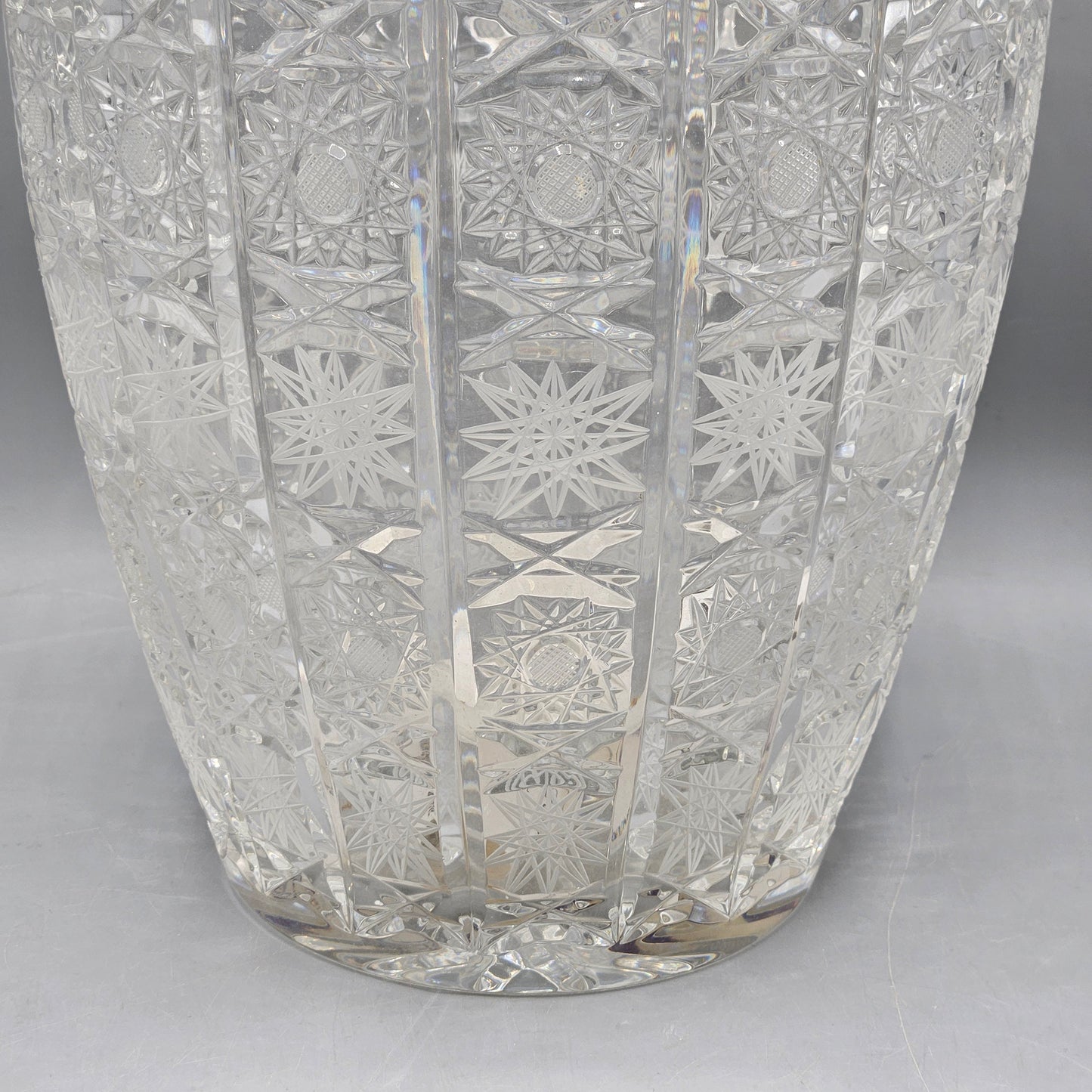 Large Vintage Czech Bohemian Brilliant Cut Glass Tall Vase