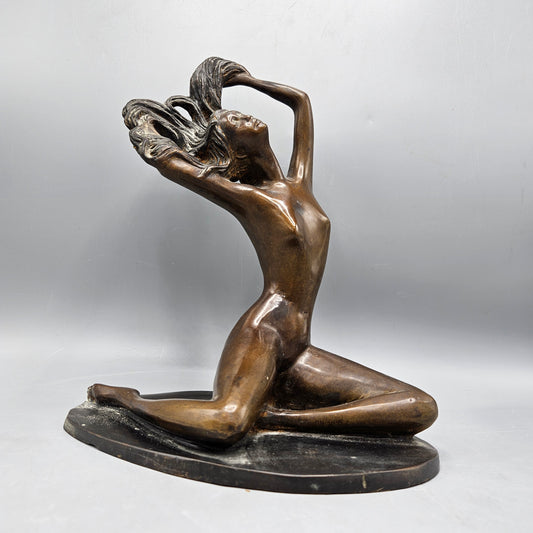 Vintage Art Deco Bronze Statue of Sitting Nude Woman