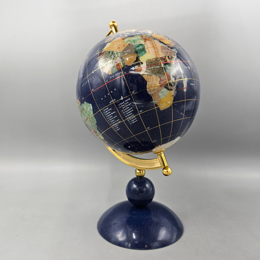 Desk Top Globe Made of Lapis Lazuli and Other Semi Precious Stones