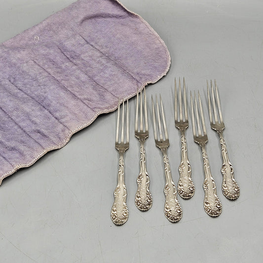 Vintage Set of 6 Sterling Silver Strawberry Forks Monogrammed