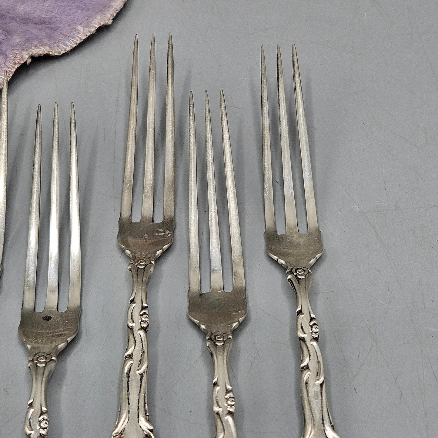 Vintage Set of 6 Sterling Silver Strawberry Forks Monogrammed