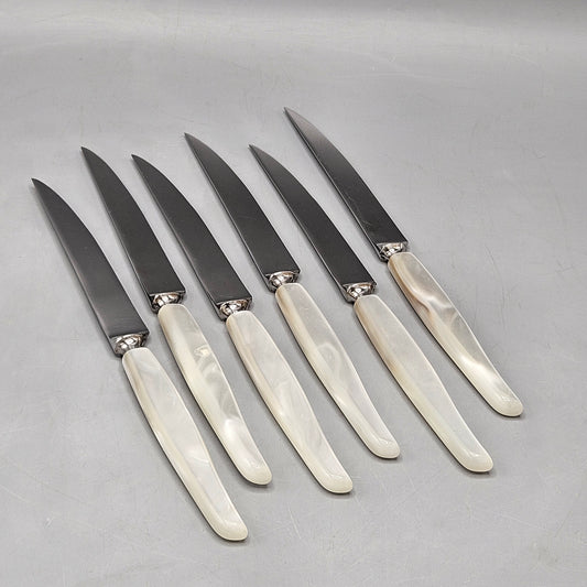 Vintage Set of 6 Hull Stainless Steel Steak Knives with Mother of Pearl Handles