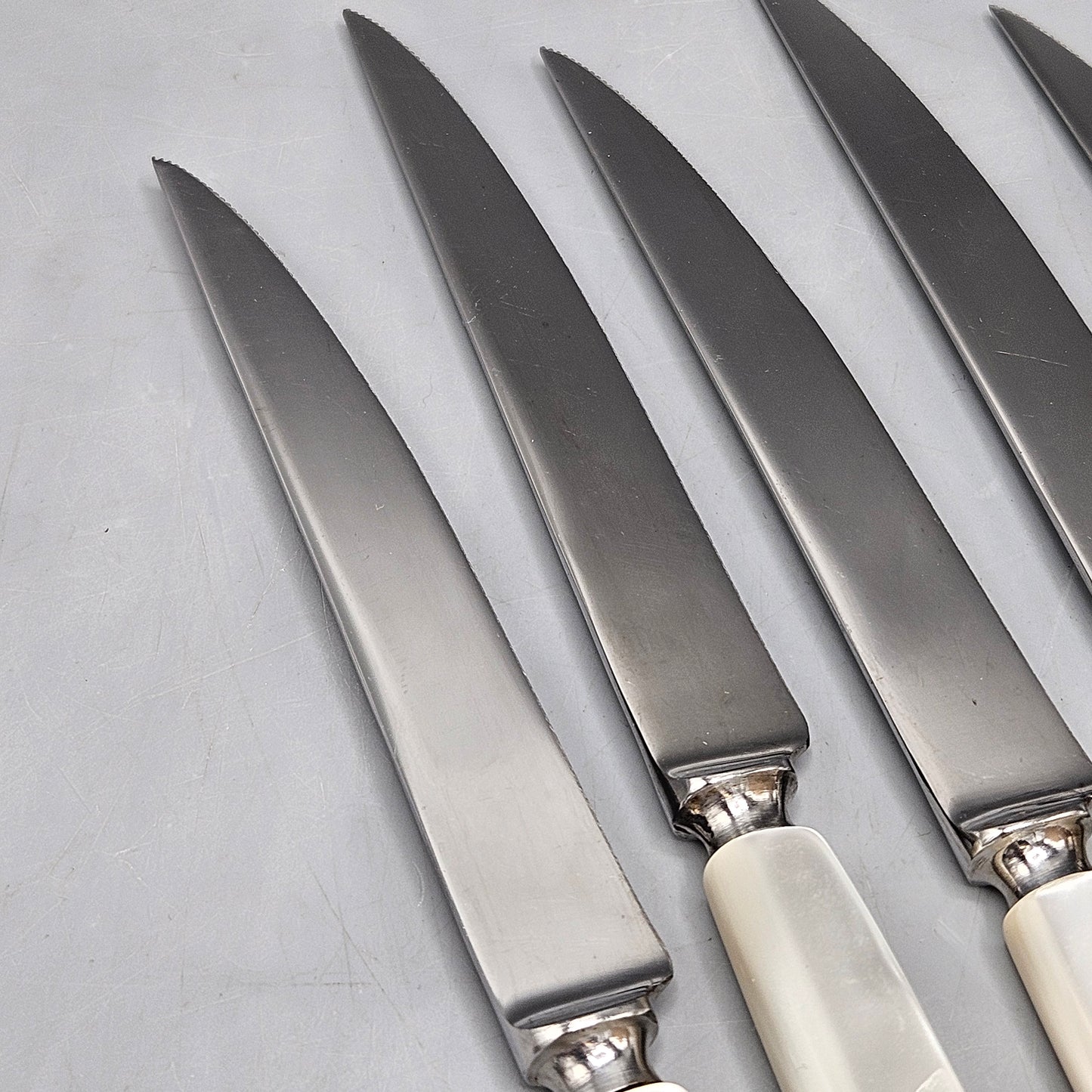 Vintage Set of 6 Hull Stainless Steel Steak Knives with Mother of Pearl Handles