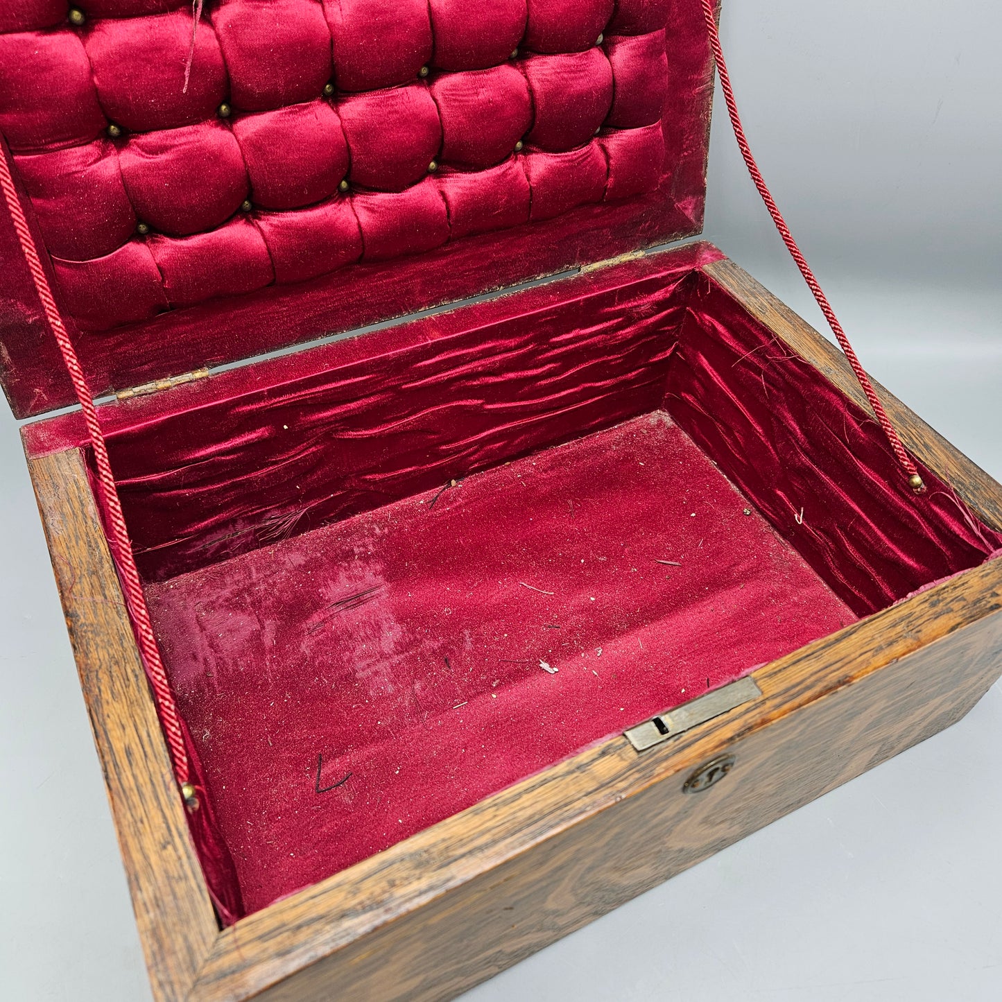 Amazing Vintage French Wooden Tufted Silk Jewelry Box