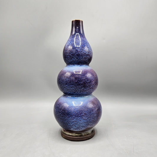 Vintage Triple Gourd Blue Art Pottery Vase