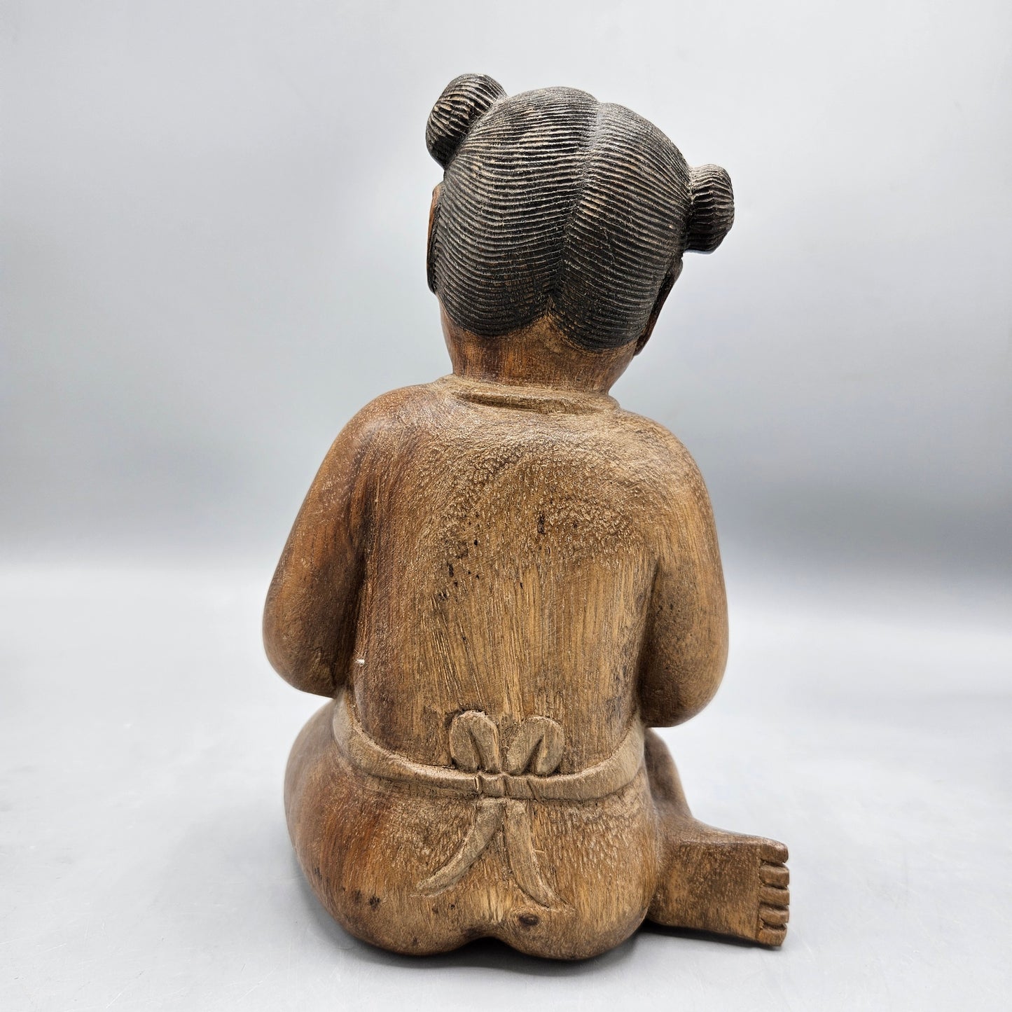 Vintage Carved Wooden Figure of Girl Sitting