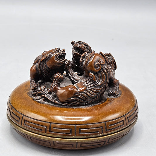 Vintage Chinese Carved Foo Dog Trinket Box with Paste