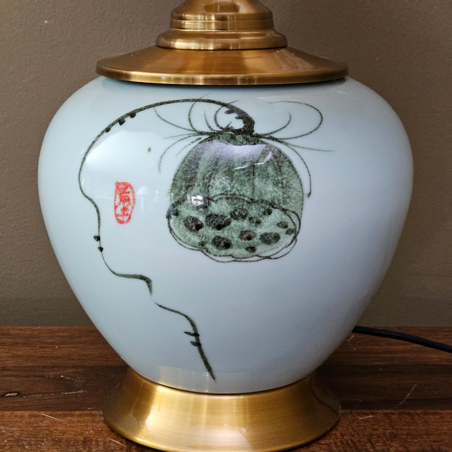 Asian Small Lamp with Lotus Pod Flower & Shade ~ Multiple Available