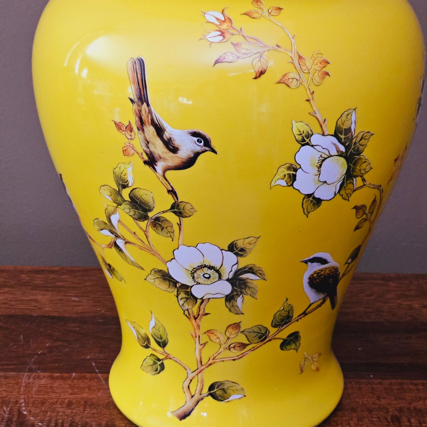 16" Yellow Asian Porcelain Bird Motif Ginger Jar with Lid ~ 4 Available