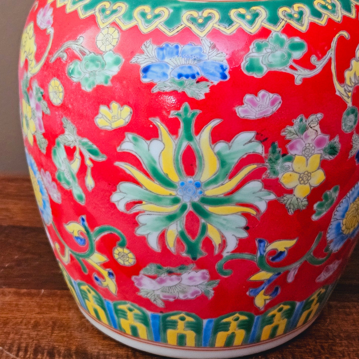 Brightly Colored Asian Porcelain Ginger Jar with Lid ~ Multiple Available