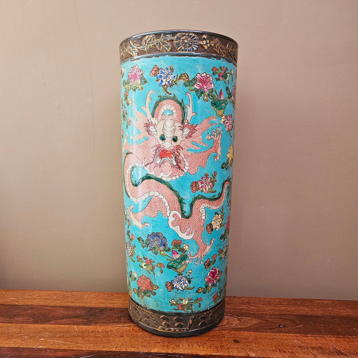 Large Blue Asian Porcelain Umbrella Stand with Dragons ~ 3 Available