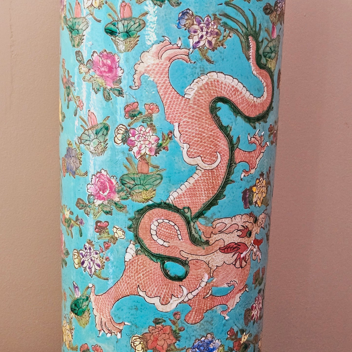 Large Blue Asian Porcelain Umbrella Stand with Dragons ~ 3 Available