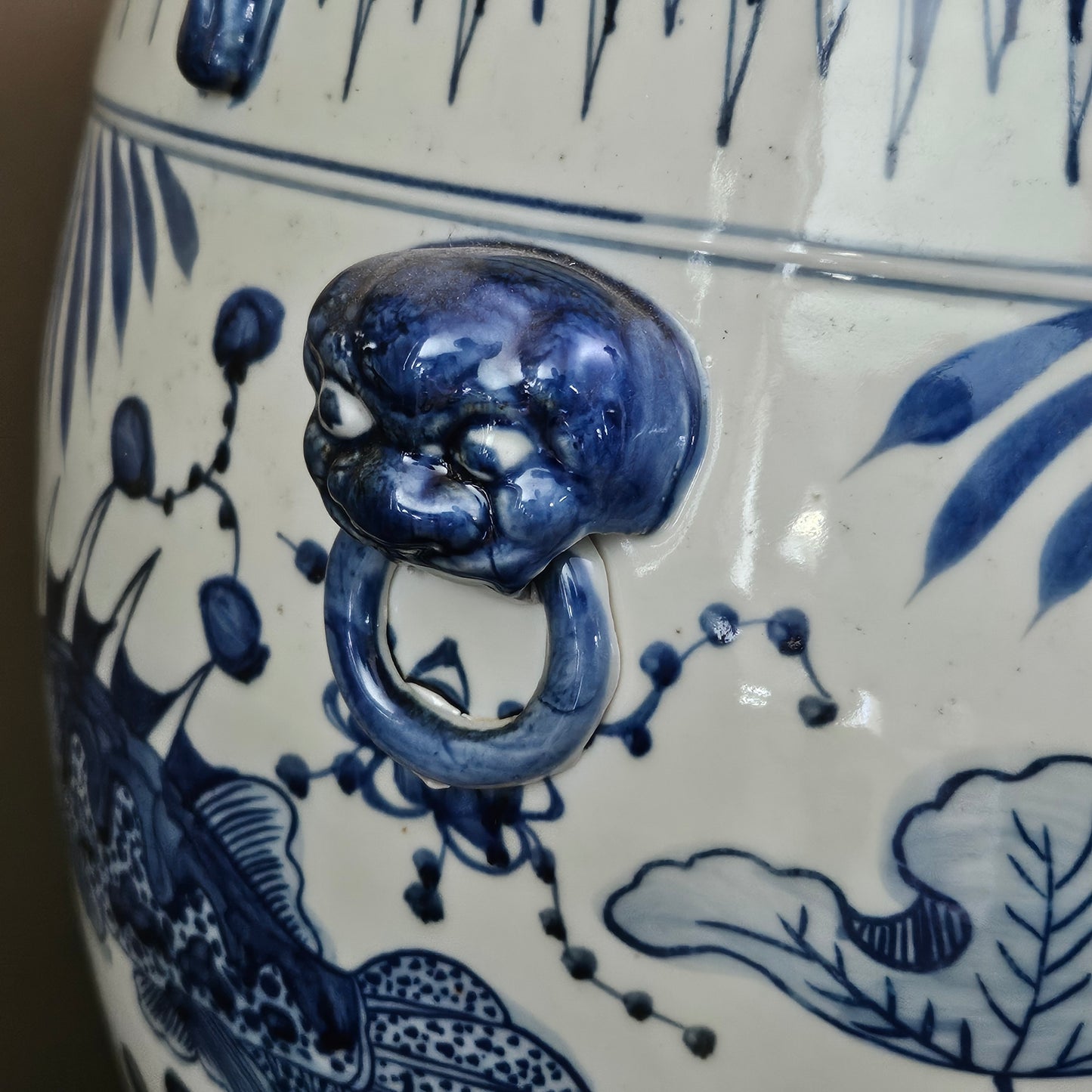 Large Blue & White Asian Porcelain Planter with Fish ~ 2 Available