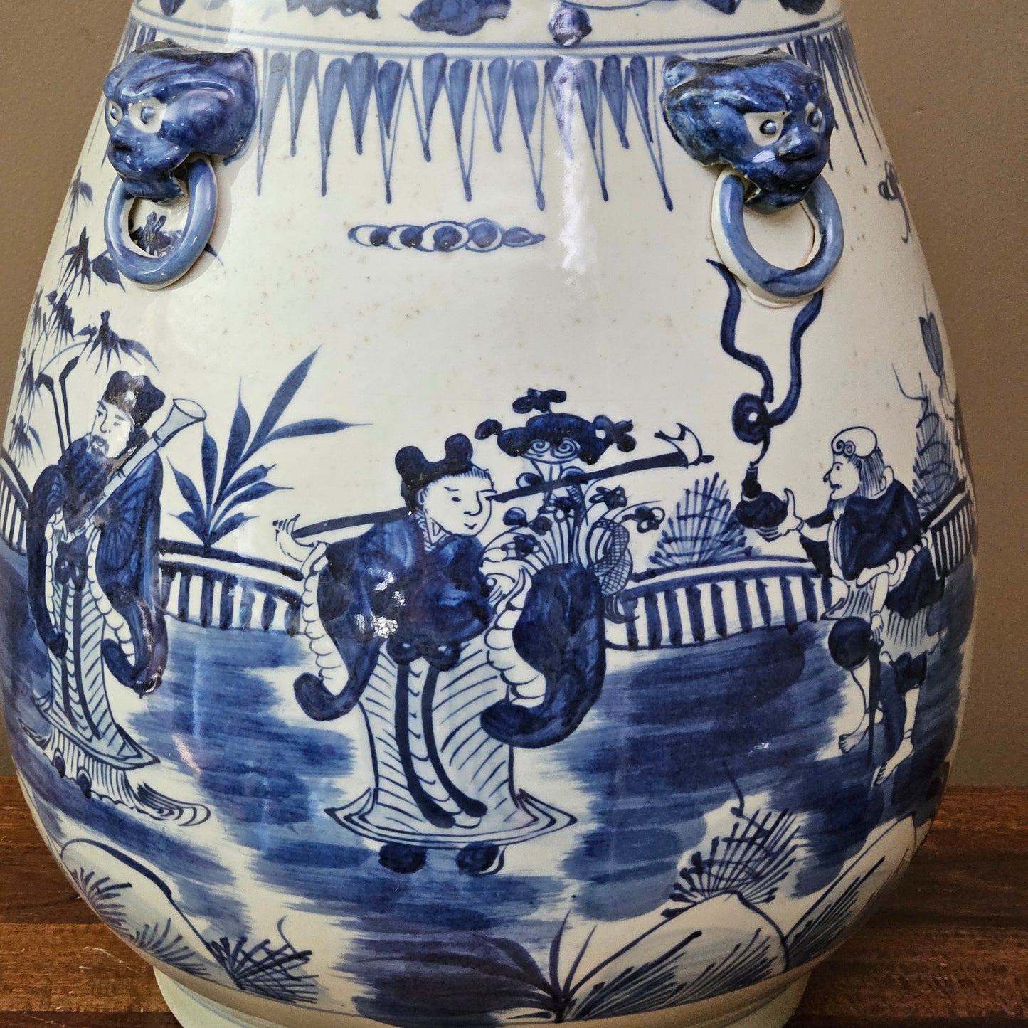 Large Blue & White Asian Porcelain Planter / Vase