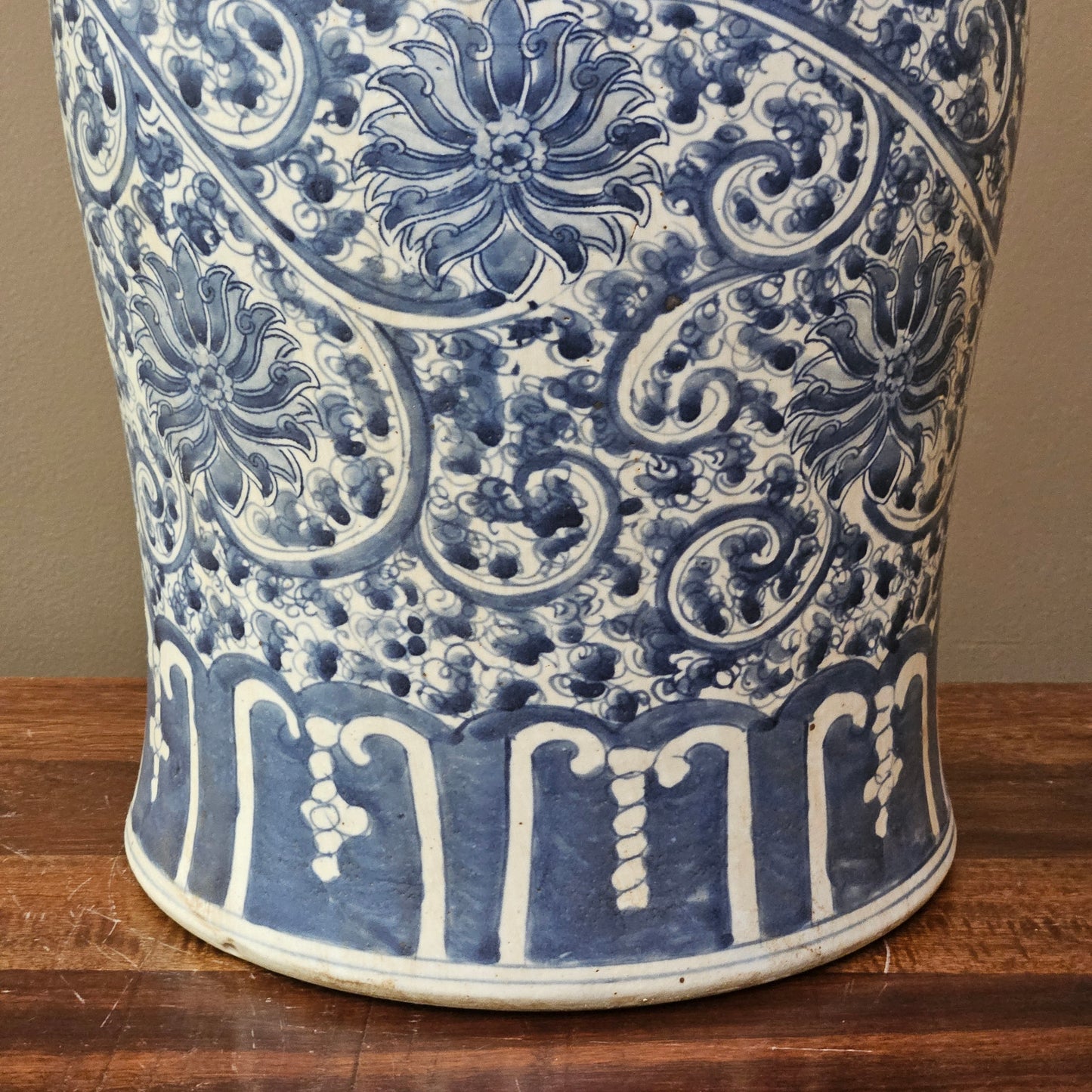 Large Asian Blue & White Porcelain Bird Temple Jar with Foo Dog Lid ~ Multiple Available