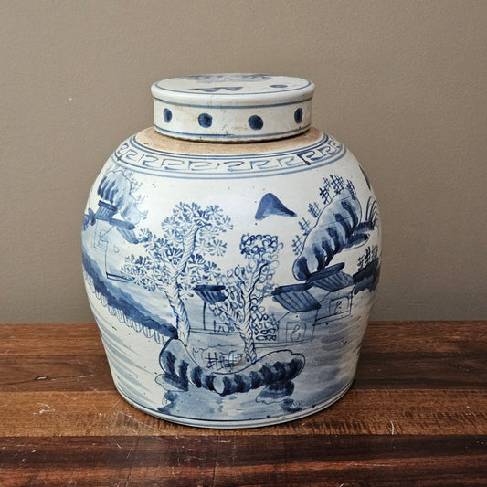 10" Asian Blue & White Porcelain Ginger Jar with Lid ~ 2 Available