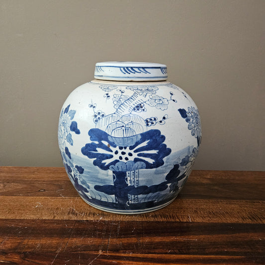 13" Asian Blue & White Porcelain Ginger Jar with Lid ~ 3 Available