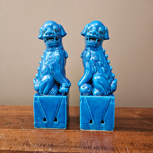 Pair of Blue Porcelain Foo Dog Figures ~ 5 Pairs Available