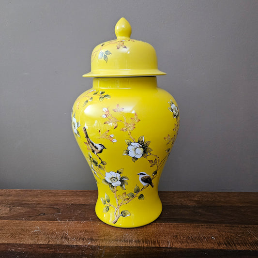 18" Yellow Porcelain Floral Ginger Jar with Lid ~ 3 Available