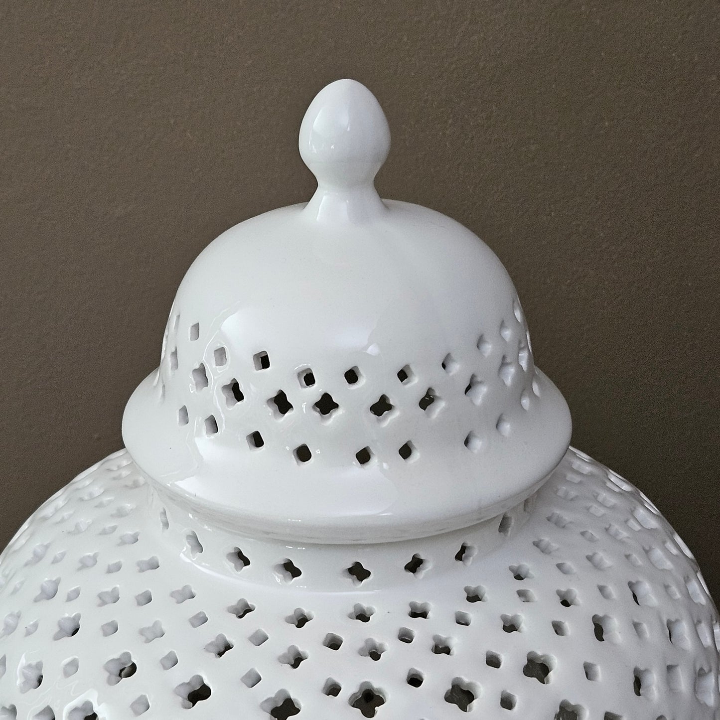 18" White Porcelain Reticulated Jar with Lid ~ 2 Available