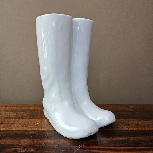 Porcelain Wellington Gardening Boots Vase - White ~ Multiple Available