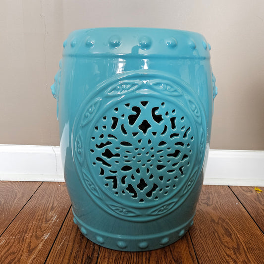 Asian Light Blue Porcelain Garden Stool with Reticulated Design ~~ 3 available