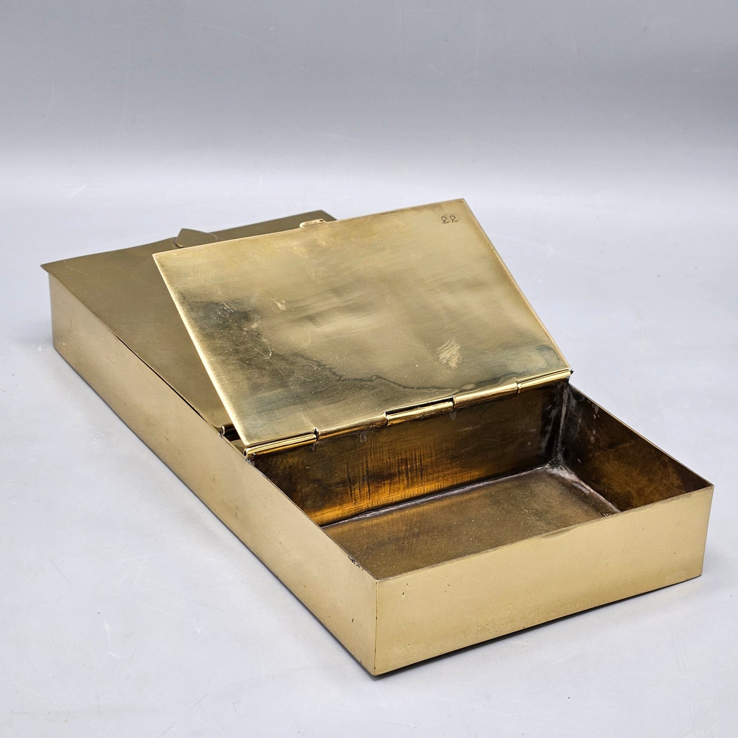 Vintage Heavy Brass Box with Strap Hinge
