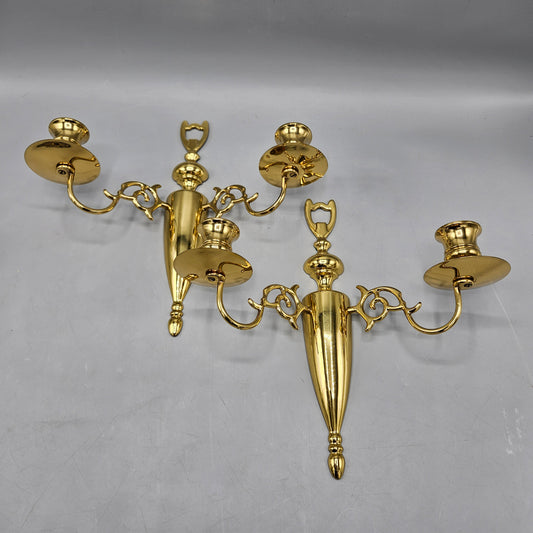 Pair of Vintage Brass Wall Sconce Double Arm Candle Holders