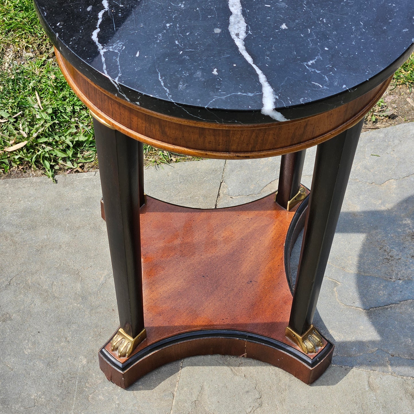 Vintage Round Marble Top Table with Brass Paw Feet
