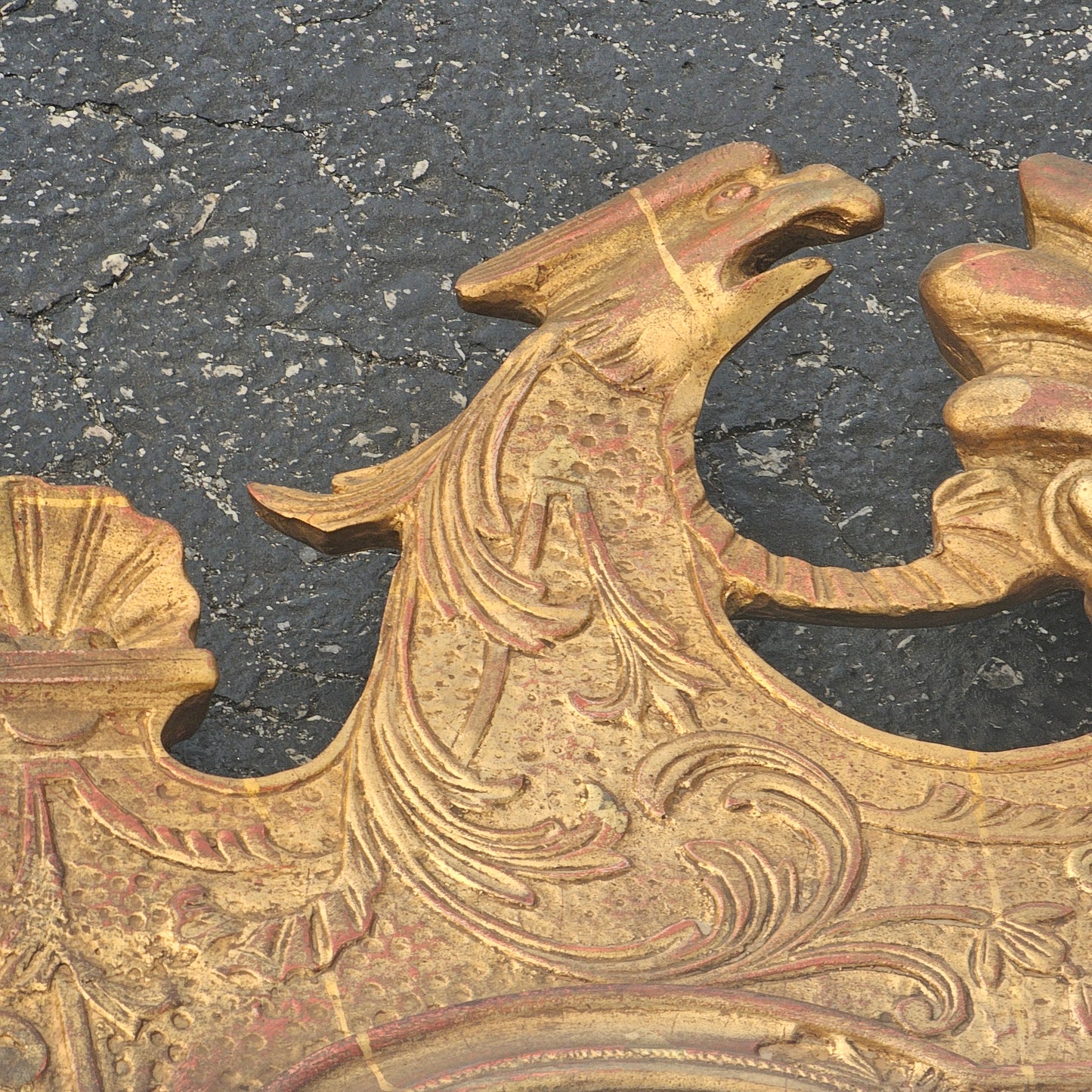 Large Ornate Vintage Carved Wood Gold Mirror with Eagles