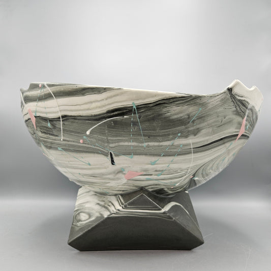 Amazing MCM Slag Glass Splattered Pedestal Bowl