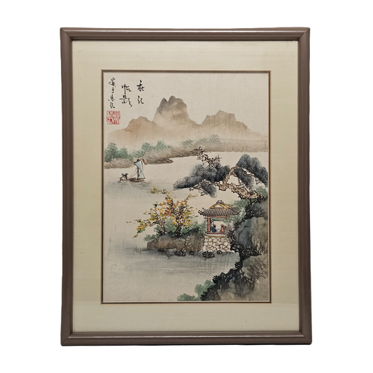 Vintage  Signed Chinese Landscape Watercolor Painting on Paper