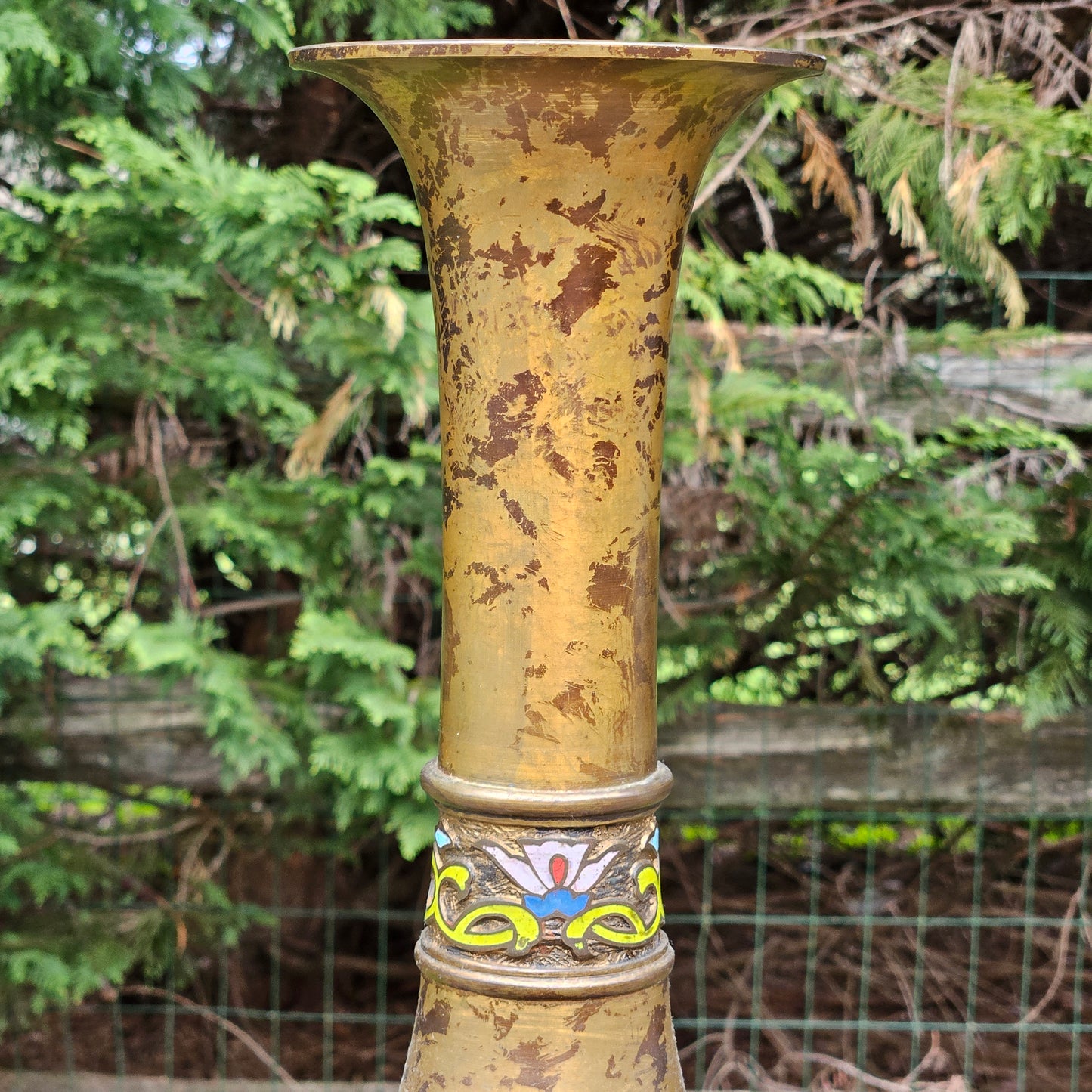 Tall Vintage Asian Champlevé Cloisonné Vase