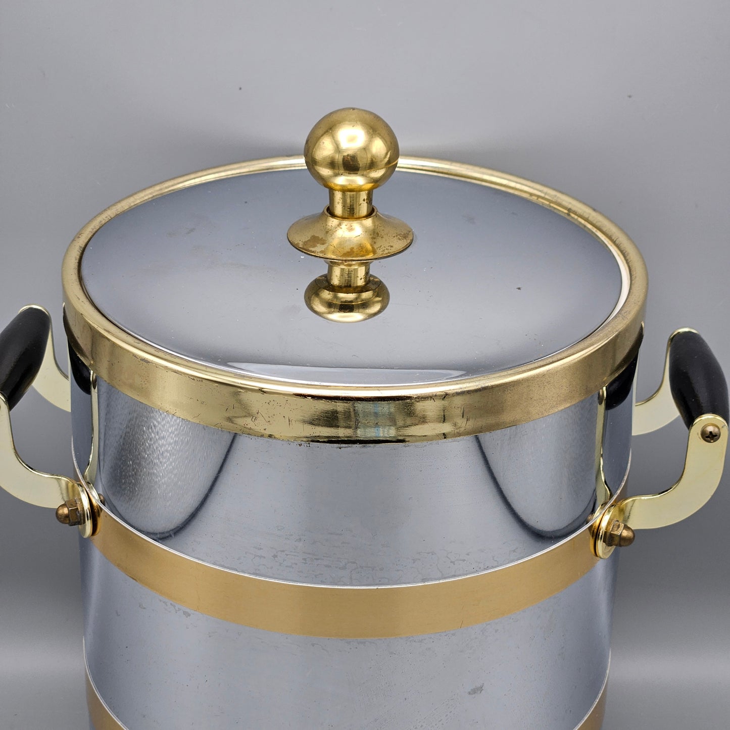 Vintage MCM Metal Gold and Silver Ice Bucket with Lid by Kraftware NYC
