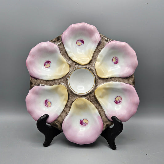 Vintage Pink Victorian Majolica Porcelain Oyster Plate ~ 6 Available
