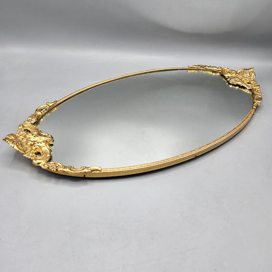 Vintage Gold Plated Mirrored Vanity Tray