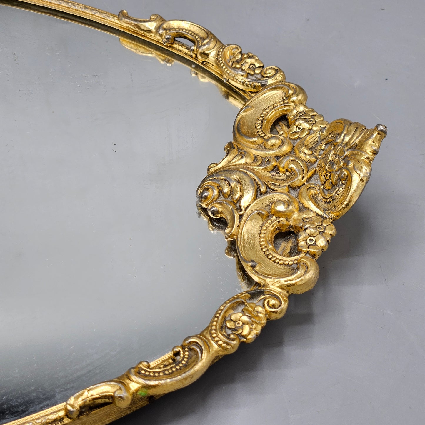 Vintage Gold Plated Mirrored Vanity Tray
