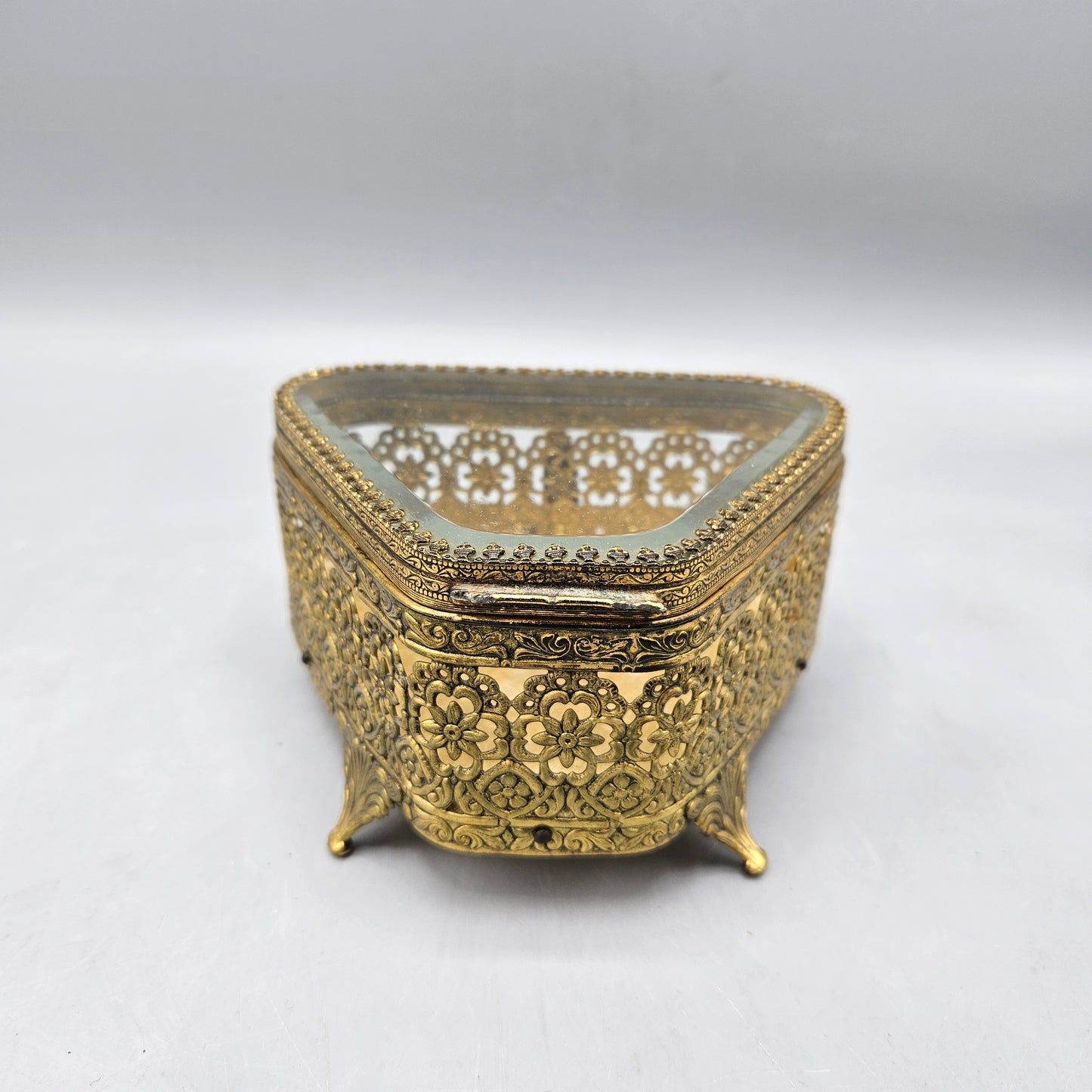 Antique Ormolu Filigree Triangle Jewelry Box