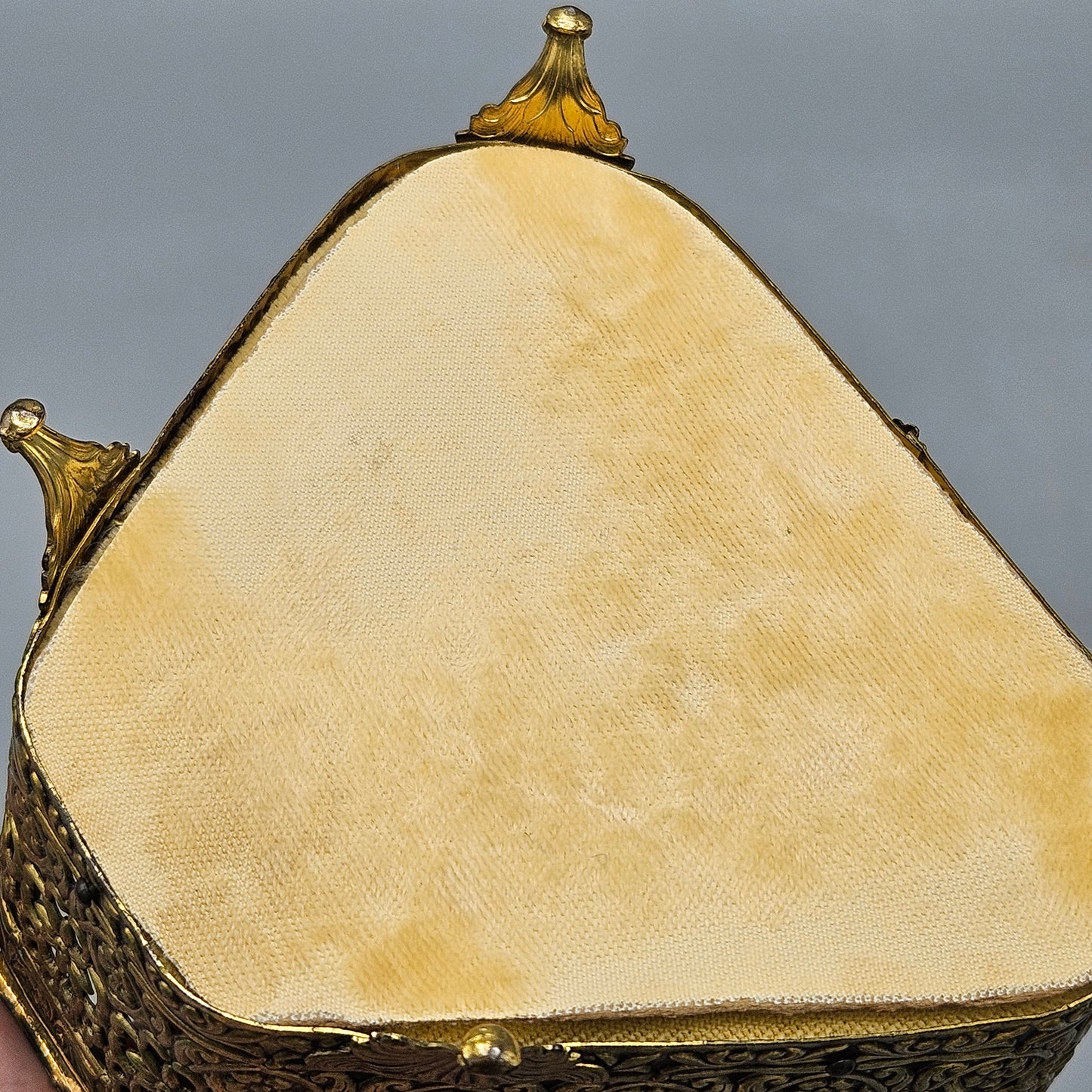Antique Ormolu Filigree Triangle Jewelry Box