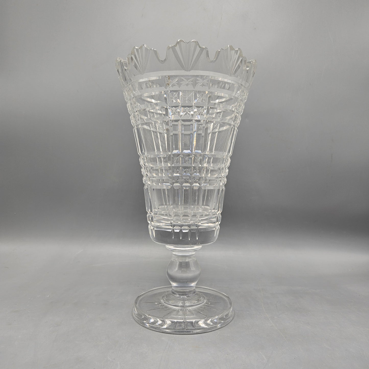 Vintage Waterford Master Cutter Crystal Celery Vase with Scalloped Top