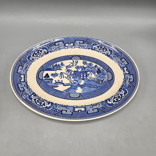 Vintage Blue and White Transferware Old Willow Pattern Serving Platter