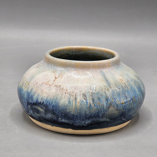 Signed Studio Pottery Stoneware Glazed Flower Bowl with Frog