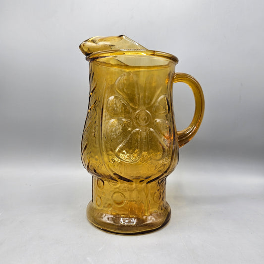 Vintage Amber Libbey Country Garden Daisy Pitcher