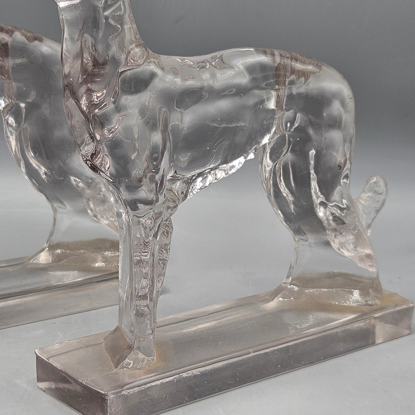 Pair of Vintage New Martinsville Viking Art Glass "Borzoi Wolfhound" Crystal Bookends