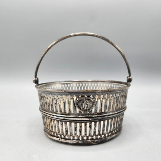 Vintage Sterling Silver Pierced Basket with Glass Insert