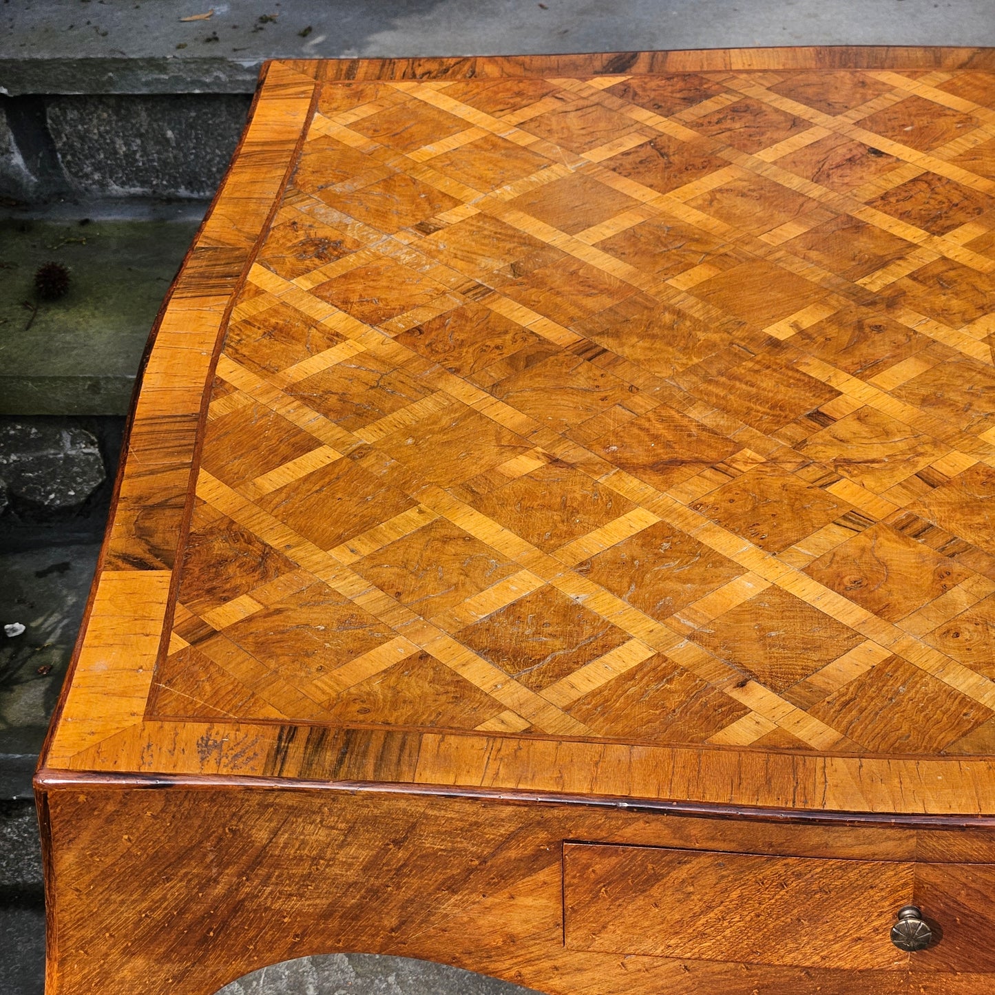 Vintage Mid Century Italian Parquetry Inlay Olive Wood Square John Wanamaker Game Table